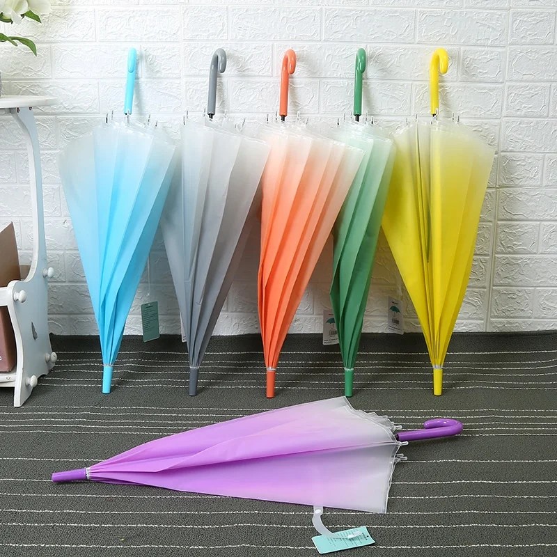 Small Fresh Long Handled Dance Umbrella Transparent Color Gradient Straight Rod Frosted Film Fully Automatic Opening 8