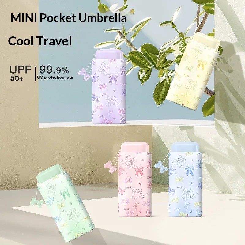 Fresh Flat Six-folding Mini Manual Folding Pocket Umbrella for Women-Sunny & Rainy Dual-Use UV-Proof Sunscreen