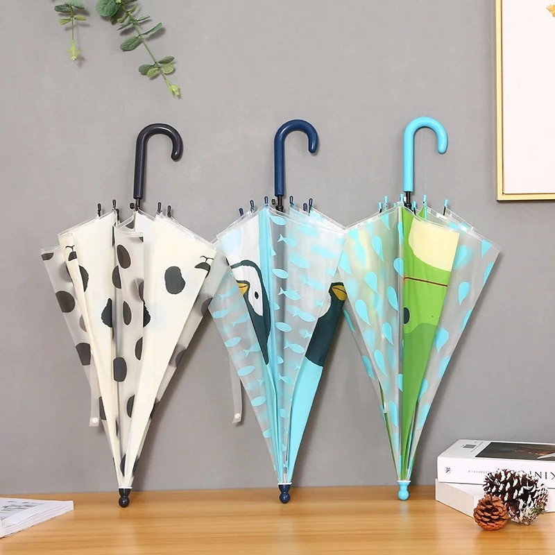 Matte Animal Children's Fully Automatic Umbrella Long Plastic Handle Straight Rod Cute Cartoon Design Customized Logo Sunny