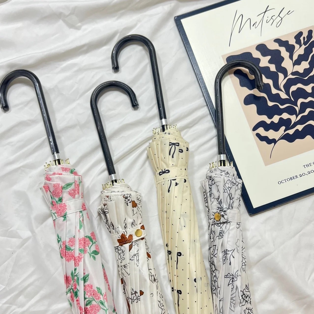 16 Bone Semi Automatic Umbrella Reinforced Wind Resistant Straight Handled Logo Printed Casual Solid Wood Handle UV protection