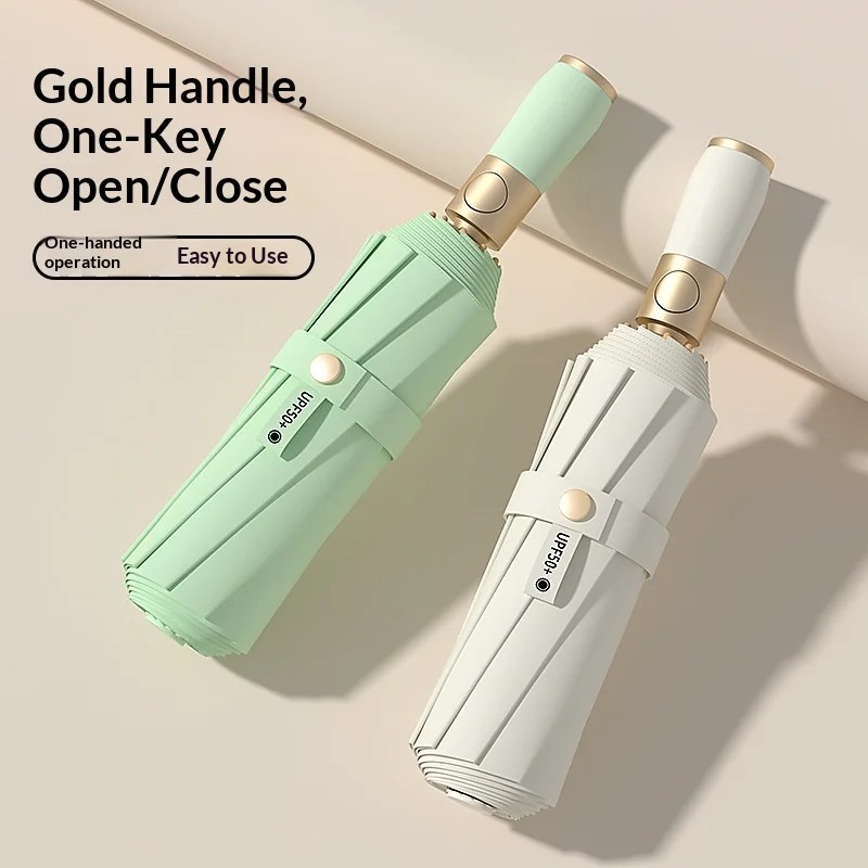 Automatic Umbrella Thickened Enlarged 10-rib Folding Sunshade Rainy Day Dual-use Business Gift Color Glue Sunscreen Umbrella