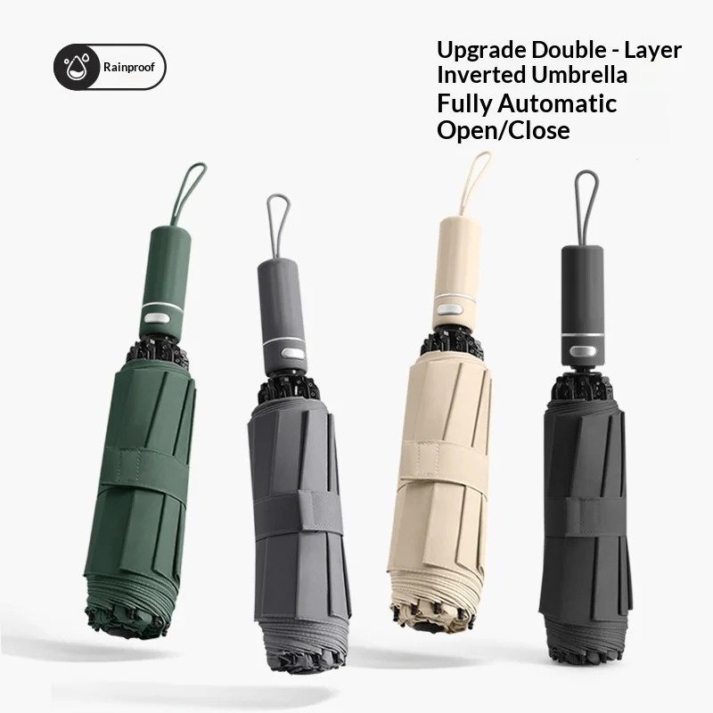 New 10-rib Reverse Umbrella Folding Ultra-light Cloth Automatic Extra-large Thickened Men's Reinforced Sun protection Umbrella