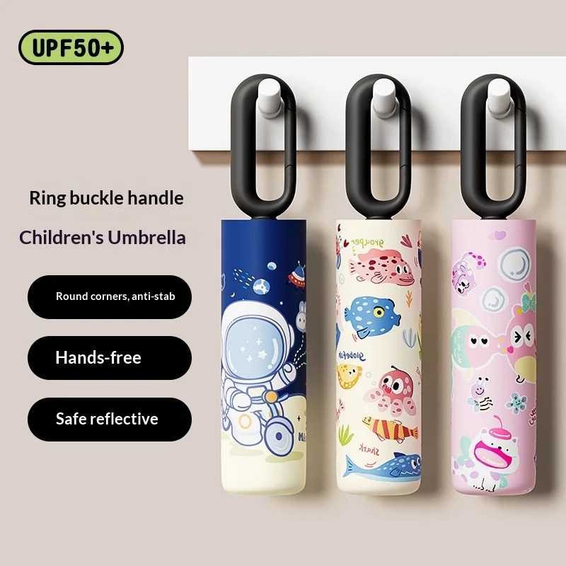 6-bone Children's Umbrella Ring Buckle Cartoon Rounded Corner Safety Edge Strip Boys Girls Primary School Students' Sun Umbrella
