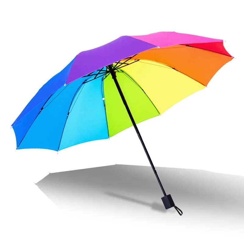 Factory Direct Sale Manual Folding Rainbow Advertising Umbrella with Custom Logo & Printed Design Gift for Promotional Use