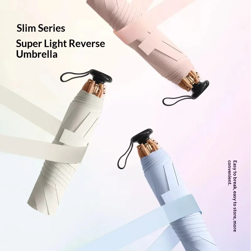 Japanese-style Ultra-light Pencil Umbrella Easy Fold Inverted Five-Folding Compact Portable Women's 6-bone Feather High-end