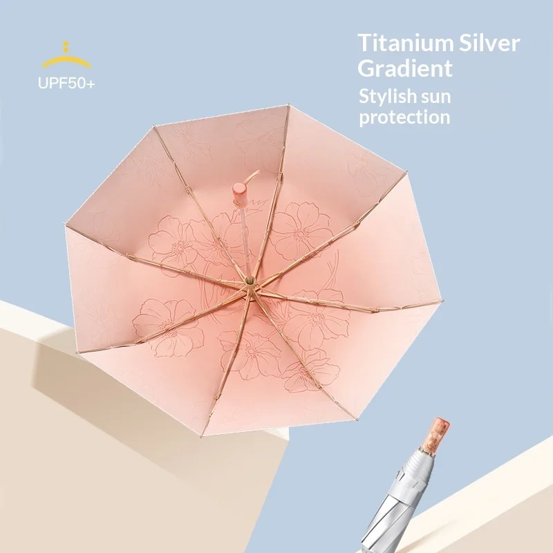 8 Bone Joint Gradual Color Three-Fold Aluminum Silver Glue Automatic UV Protection Modern Design Women's Personalized Umbrella