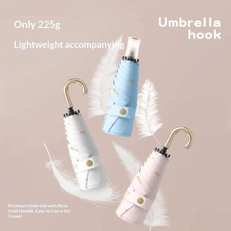 Gold Hook Manual Black Vinyl Business Gifts Foldable UV Protection Women's Sun Rain Umbrella Dual-use Sunshade Dropshipping