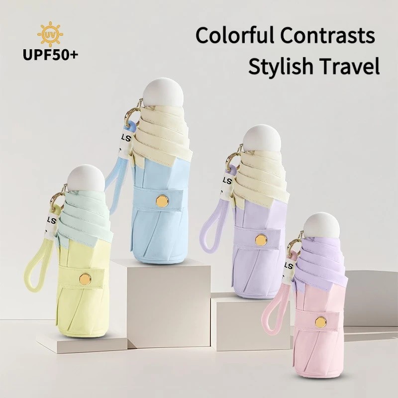 Foldable Umbrella 5 Fold Sun Protection UV Protection Ins Style Portable  Sunshade Umbrella Colorful Coating Ultra Light Compact