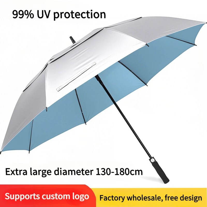 Automatic Extra Large Umbrella 130 to 180cm Titanium Silver Coating UV Protection Sun Large Double Layer Fiber Golf Umbrella