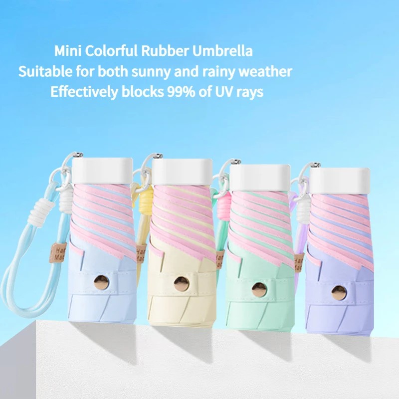 Mini Portable 5 Fold Sun Umbrella Dual Use for Sun and Rain Women's Black Coating UV Protection Sunshade Custom Advertising
