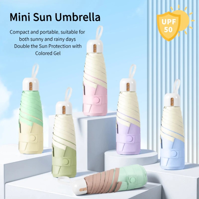 6 Rib Capsule  Custom Gift Logo Manual Folding Sunshade Umbrella  Colorful Glue Sun Protection Compact Portable Full Blackout