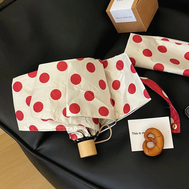 Automatic Versatile Large Polka Dot Sunshade Umbrella Ins Style Retro Women's Umbrella UV Protection 3 Fold Folding Umbrella