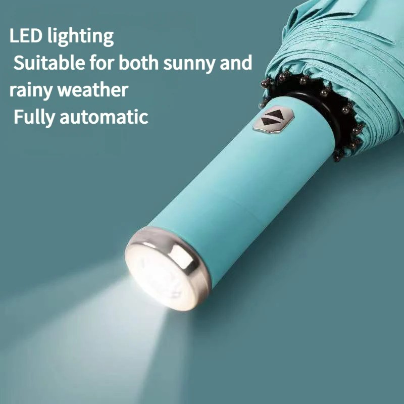 Sun Protection with LED Light Flashlight Automatic Open and Close Dual Use for Sun and Rain Foldable Large Size