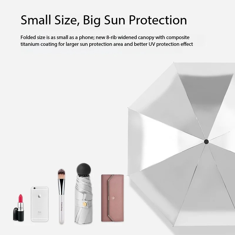 New Titanium Silver Sun protection UPF50+ 50% Folding Umbrella Mini Lightweight Portable Sunshade