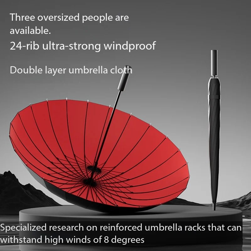 Double-layer 24-bone Extra-large Straight-handled Umbrella for Men, Reinforced and Enlarged Weather-resistant, Automatic