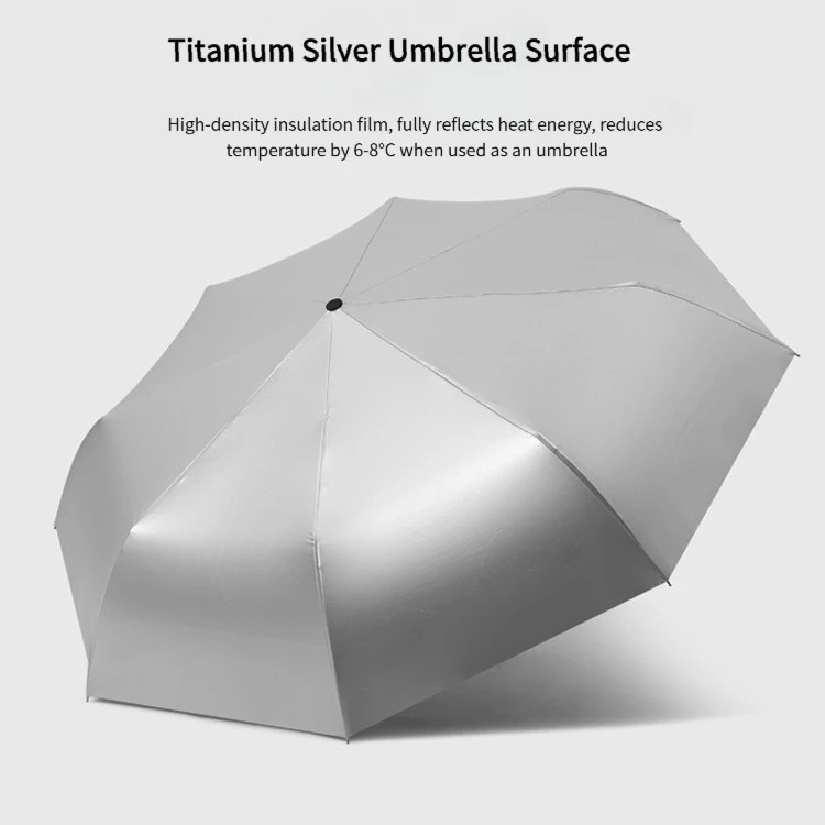 Fully Automatic Titanium Silver Coating Sun Protection UV Protection Umbrella 3 Fold Solid Color Folding Dual Use  Wholesale