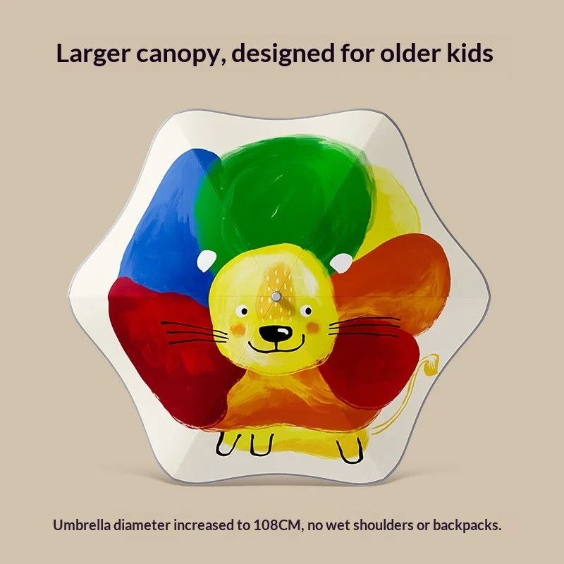 Children's Umbrella 9-12 Years Old Cartoon Design Rounded Corner Extra Large Double Person Plus Size Reinforced Thickened Pupil