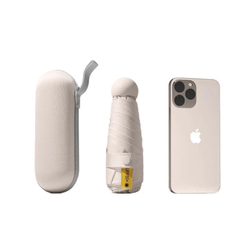 Glasses case Six Ribs 5 Fold Black Coated Ultra-small Capsule Sunscreen Manual Portable Mini Gift Box Sun Rain protection