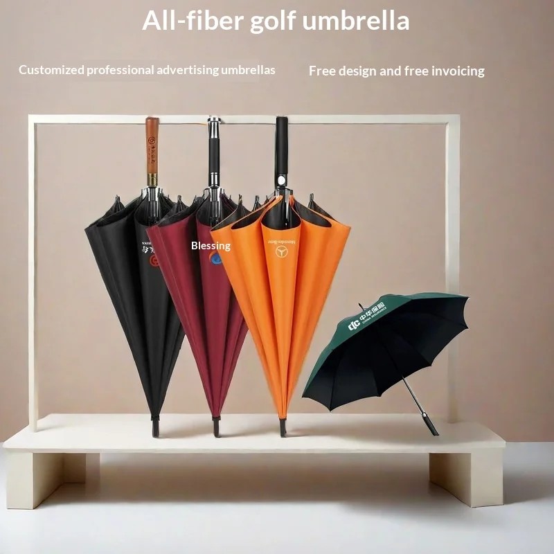Custom logo Advertising Umbrella Straight Long-handled Golf Umbrella Printed Text Semi Automatic Business Oversized Umbrella