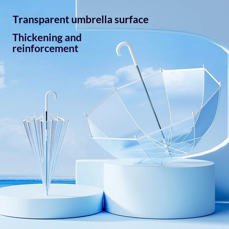 Children's Ultra Light Transparent Long Handle Anti Clamp Safety Umbrella for Boys Girls Primary School Students Cartoon Design