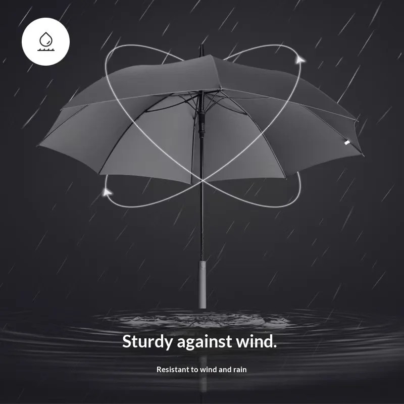 Large Automatic Golf Umbrella for Real Estate Hotel Lobby Reception Printed Logo Business Use Black Coating Straight Umbrella