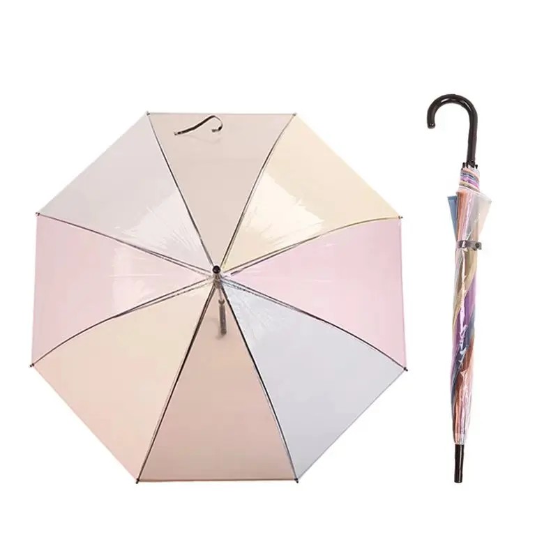 Creative Japanese-style Forest Transparent Umbrella, Fresh & Cute High-Value Rainbow Long-Handle Umbrella for Girls
