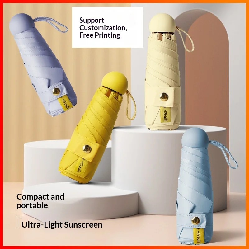 6-bone Sunny Rainy Capsule Umbrella Manual Wholesale Five-folding Compact Portable Ultra-light Sunscreen Advertising Custom logo