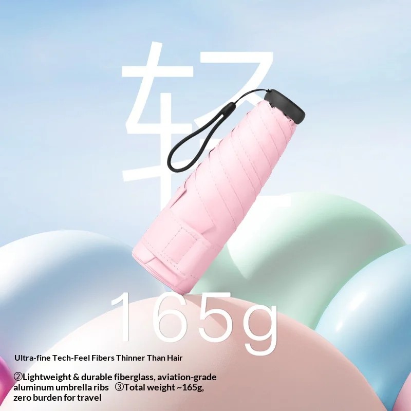 Ultra-light Manual Five-Fold Pocket Umbrella UV Protection Rainproof Windproof Features for Sunny/Rainy Days-Custom Advertising