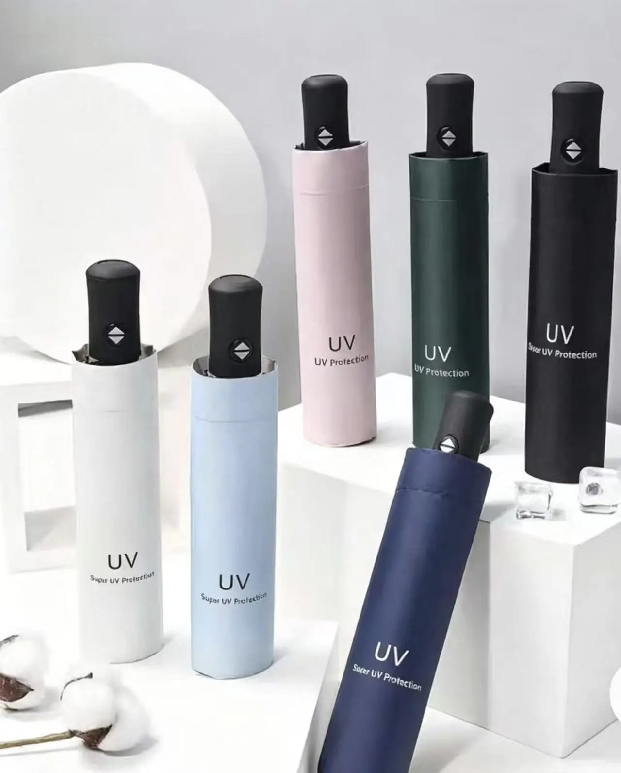 UV Protection Umbrella, Dual Use Sun & Rain, Windproof Black Coating for 1-2 People