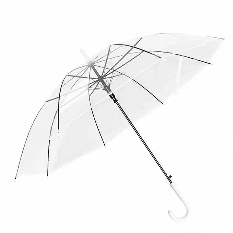 Transparent Long Handle Umbrella, Windproof POE Parasol for Wedding, Kids & Students, Cute Clear Auto Umbrella for Boys & Girls
