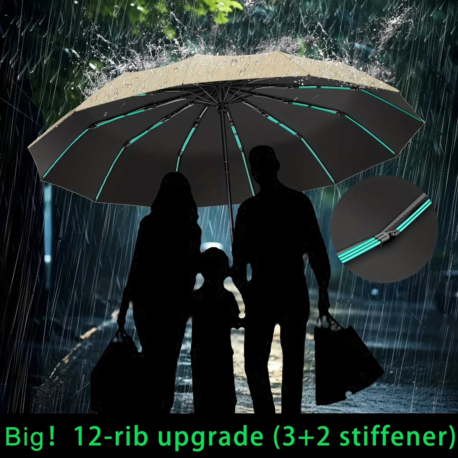 Super Strong Windproof Automatic Folding Women's Straight Umbrella Pongee Black Coating UV Resistant Long-Handled Business Gifts