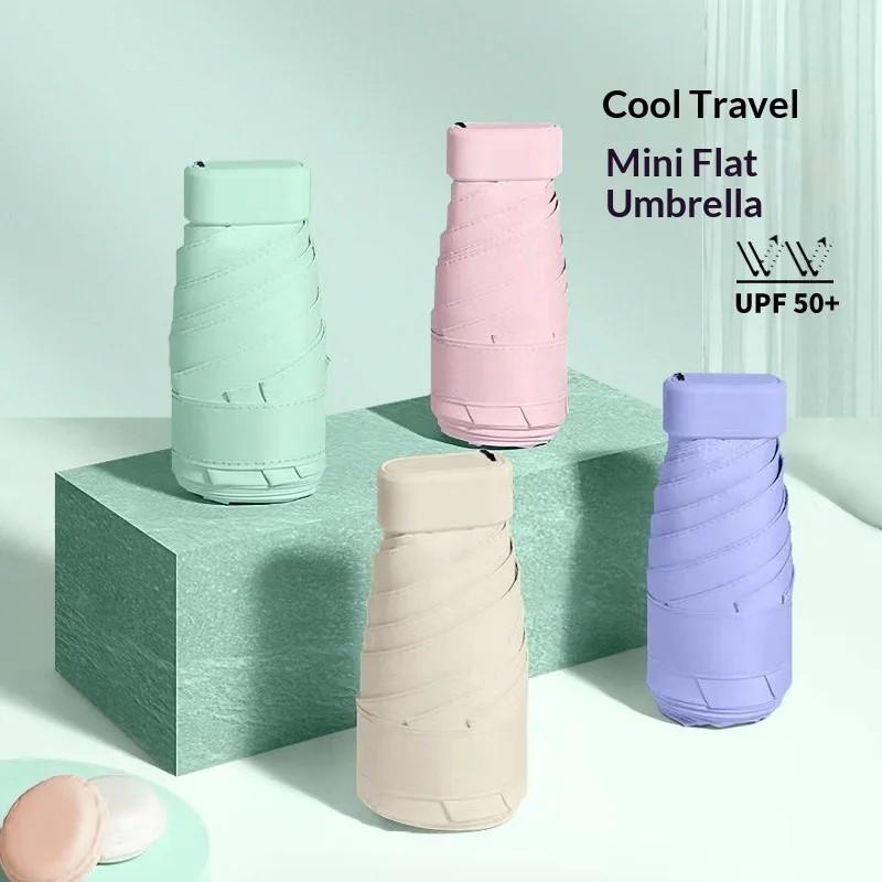 Five-folding Flat Mini Manual Sunshade Umbrella UV Protection Dual-use for Sun & Rain Thickened Portable with 6 Iron Ribs