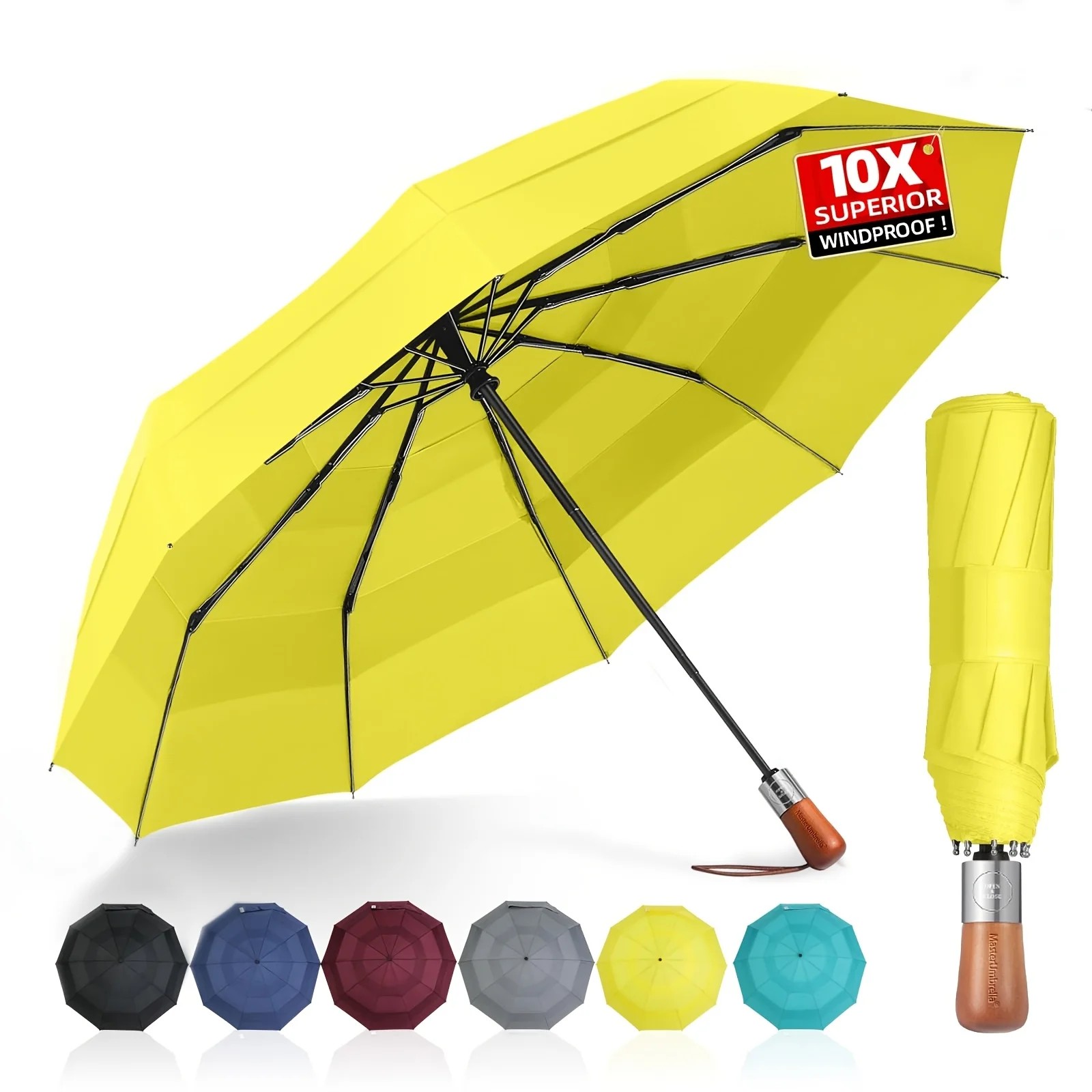 Windproof Fully-Automatic Large Folding Umbrella with Alloy Ribs UV Resistant Auto Close System for Promotional Use