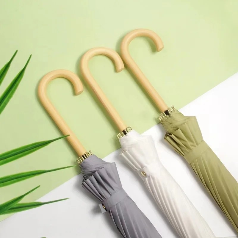 16 Bone Solid Wood Handle Custom logo Printing Advertising Umbrella Rainproof & Sun protection Modern Design Business Gifts
