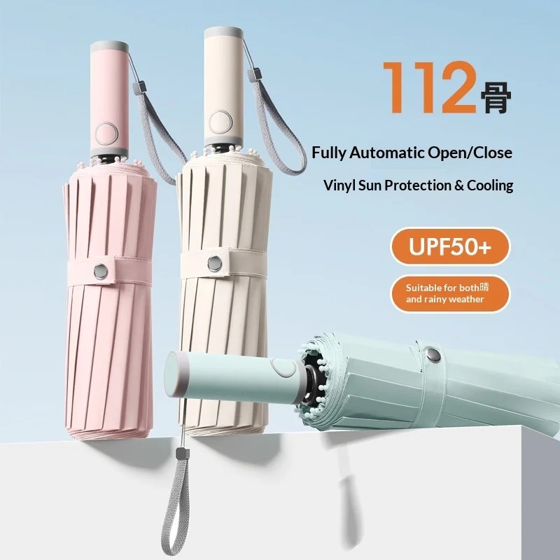 Fully Automatic Minimalist Sunscreen UV-Proof Folding Double Person Sunshade Umbrella for Sunny & Rainy Days Men Women