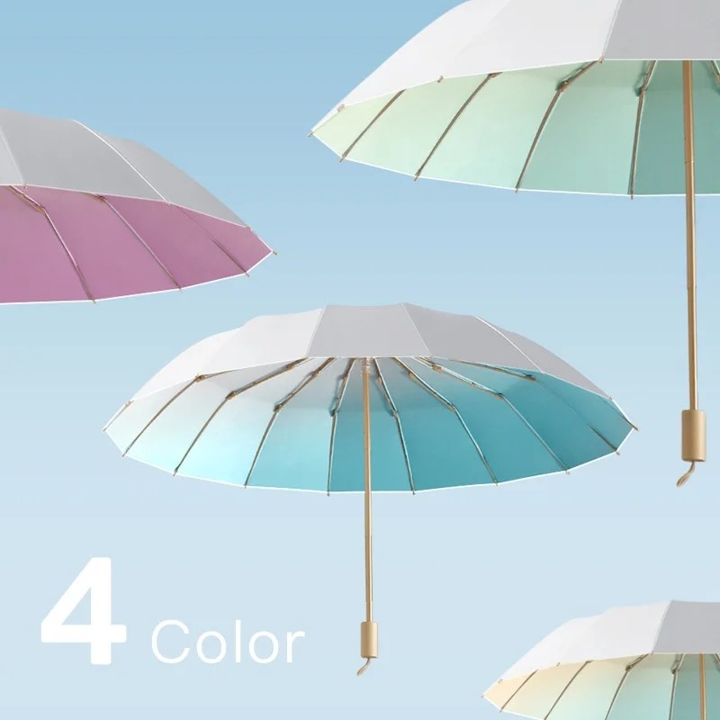 16 Bone 3 Fold  Sunshade Umbrella Silver UV protection Fashionable Gradient Dual Use Sun Rain Customizable Business Gifts Modern