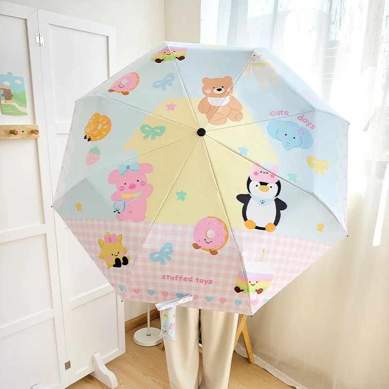 Automatic Folding Umbrella Women's Cute UV Protection Cartoon Design Dual Use Sunny Rainy Days Business Gifts Drop Shipping