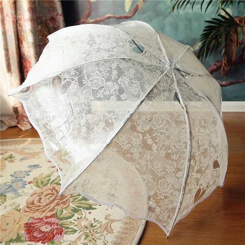 Transparent Umbrella for Women Foldable Lace Edge White Style Internet Celebrity Umbrella Mori Creative Student Wholesale