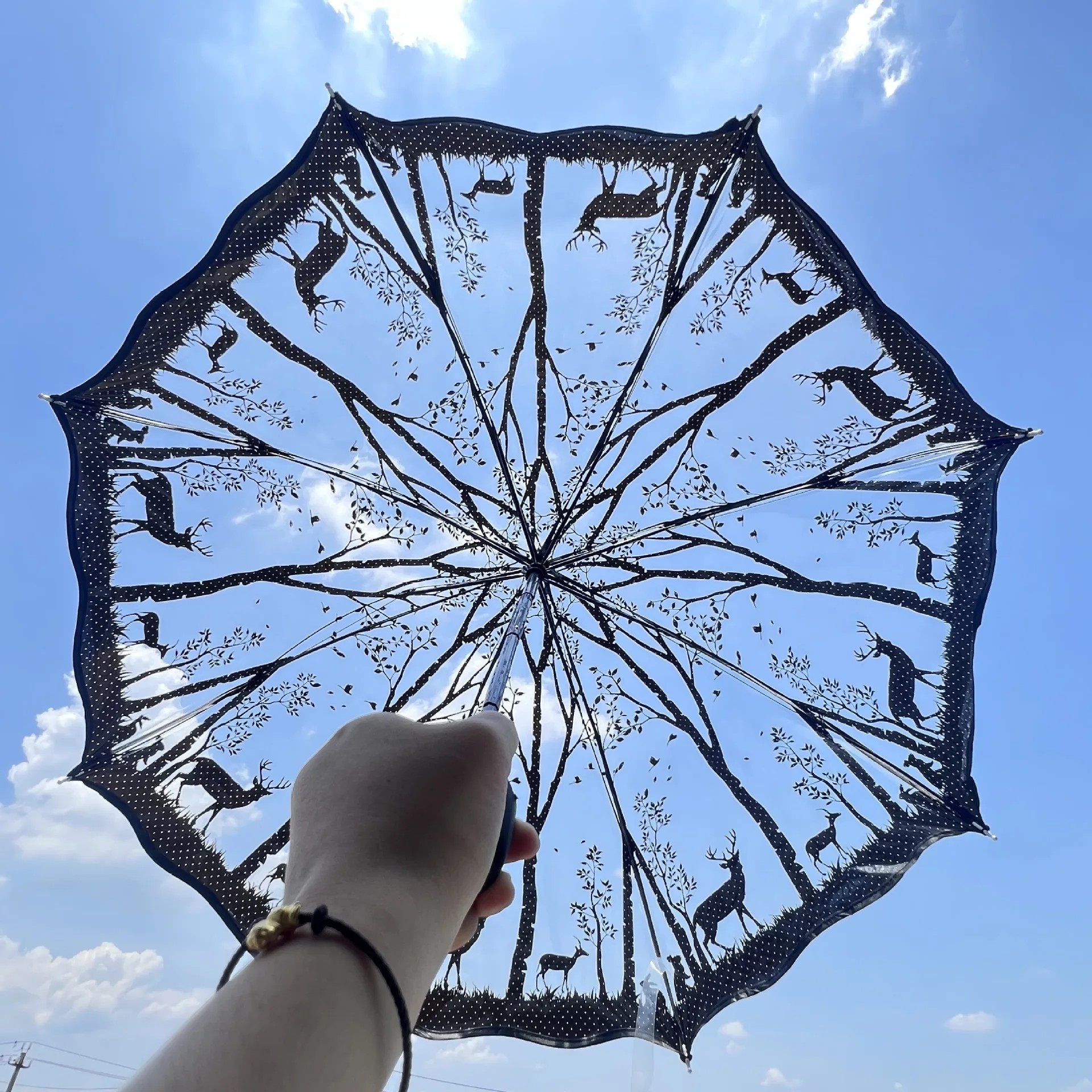 Transparent Folding Umbrella Custom Deer Creative Internet Celebrity Umbrella Ins Fresh Forest Style Portable Umbrella Factory