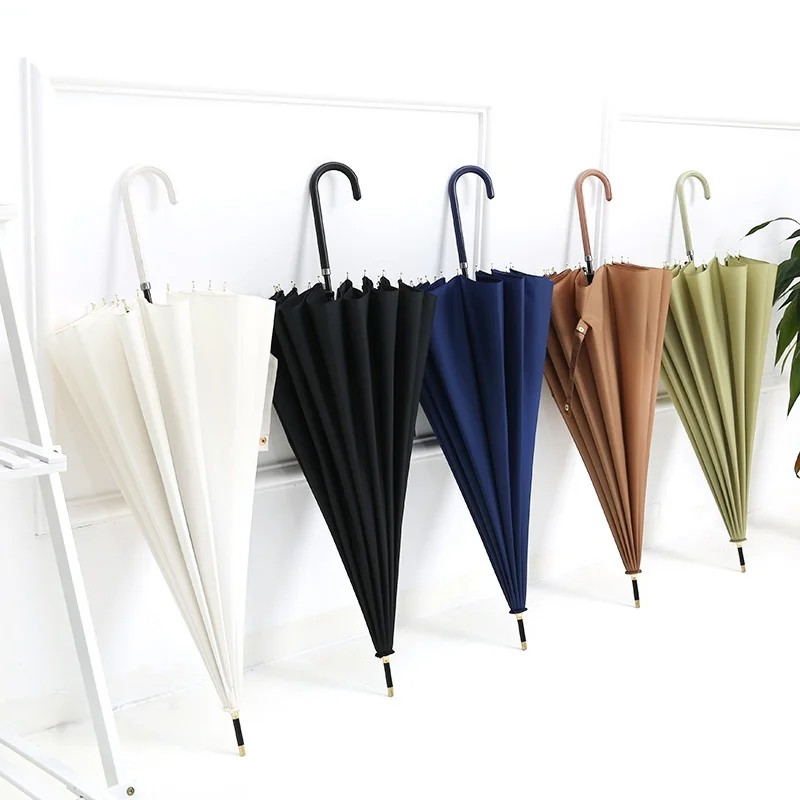 Long Handled Automatic Wind Resistant Double Person Handle Large Japanese Style Sun Umbrella Solid Wood Handle UV