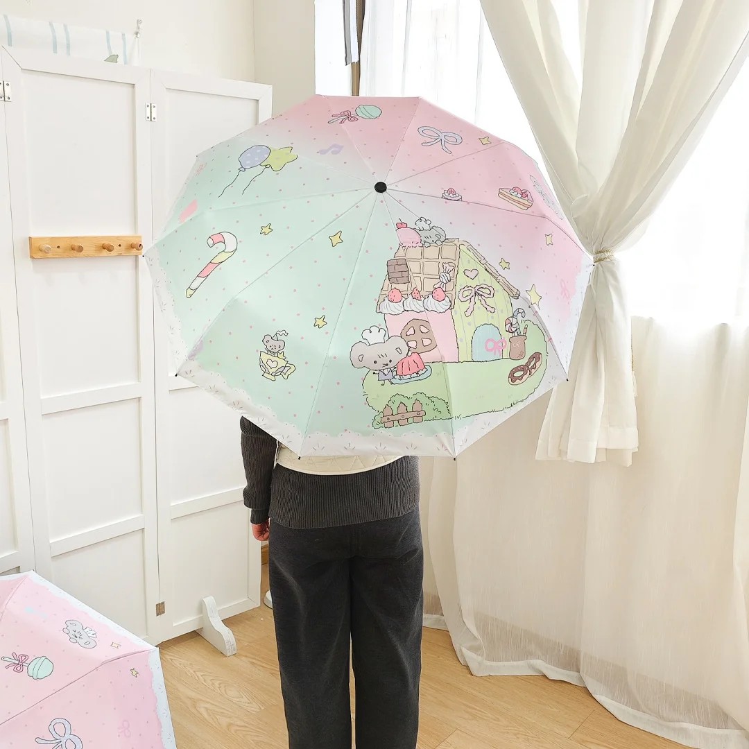 Automatic Foldable Sunscreen Sunshade Umbrella Women UV Protection Fiberglass Ribs 8 Ribs Dual-use Sunny Rainy Business Gifts