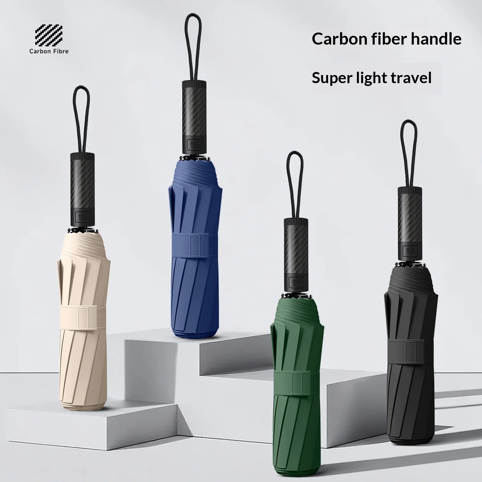 Carbon Fiber Casual 10 Ribs Portable Windproof UV-resistant Black-coated Automatic Business Gift Folding Umbrella