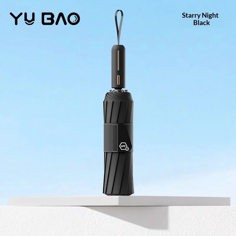 New High End Double Gold Bar Fully Automatic Folding Umbrella Rainproof Easy Close Double Person Outdoor Black Coated Sun