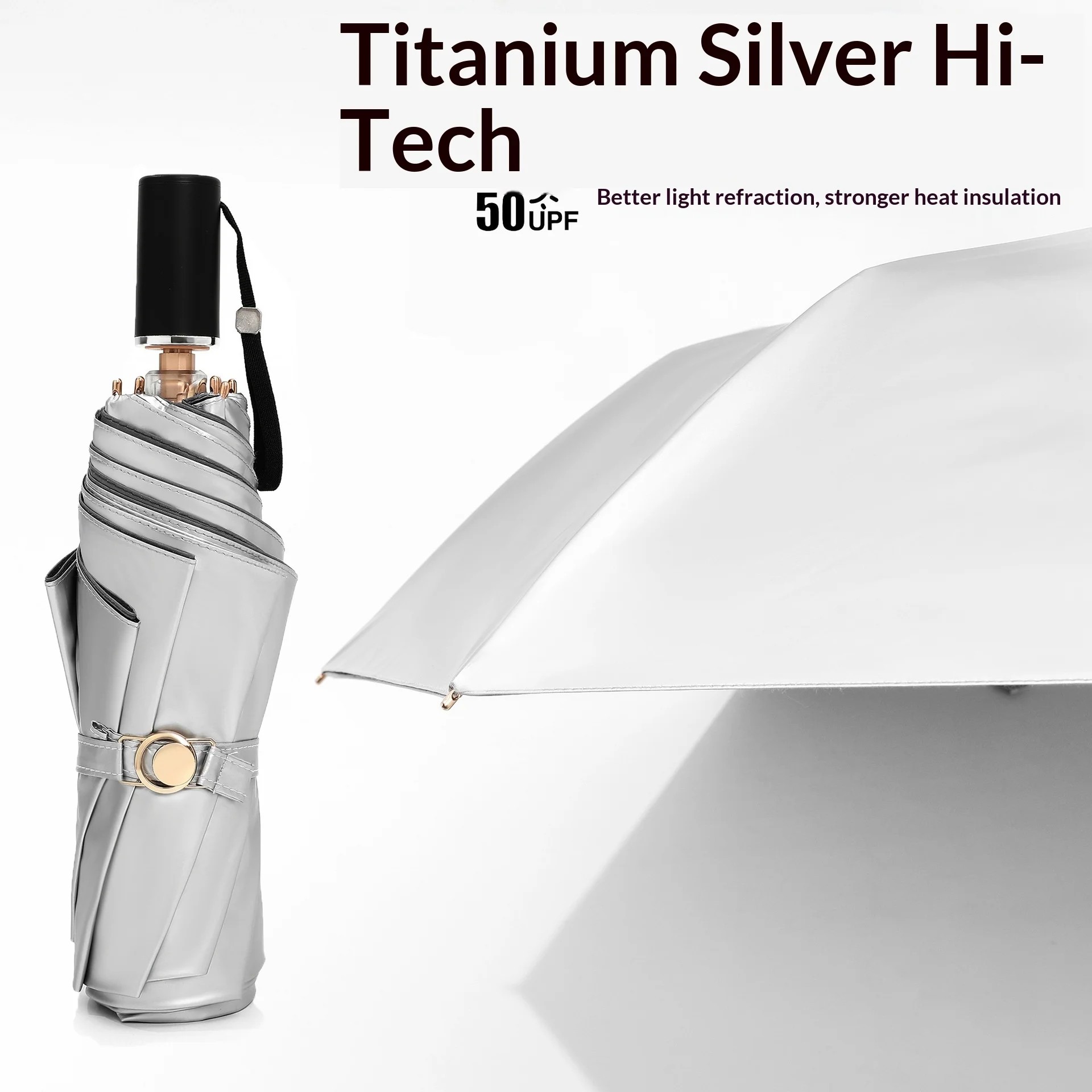 Silver Double-Layer Three-Folding Sunshade Business Strong Sun Protection UV ProtectionDual-Purpose Sun Rain High-Value Umbrella