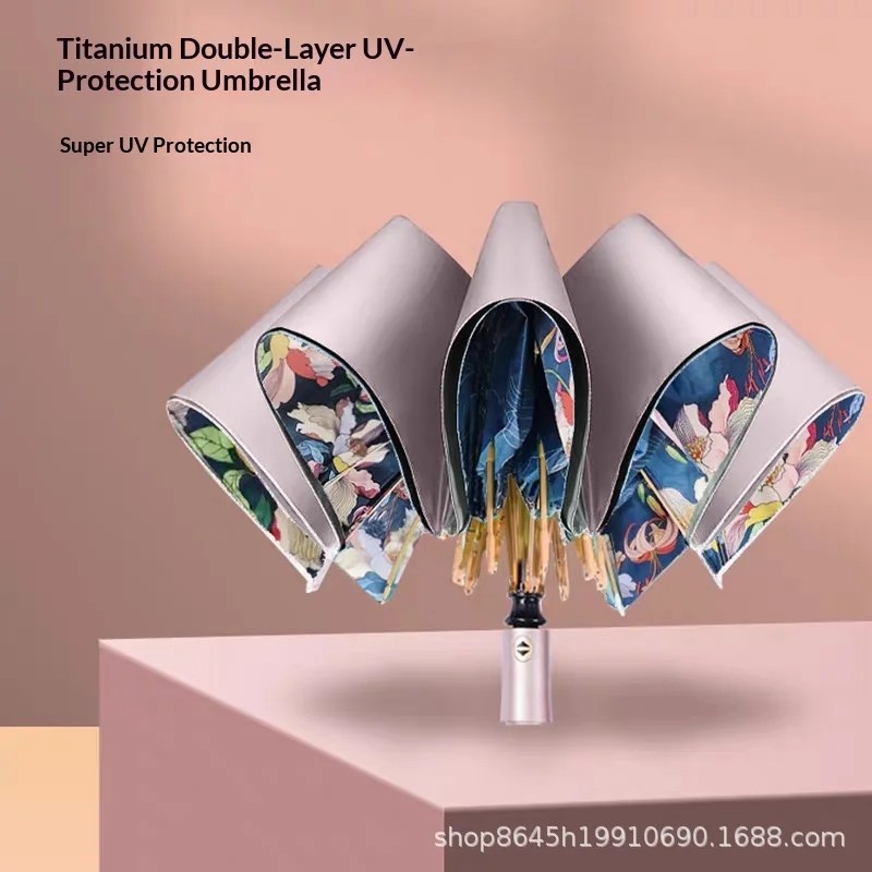 Double-layer Automatic Minimalist Sun Umbrella Women's Ultra-strong Sunscreen UV-proof Both Sunny Rainy Days 8 Ribs
