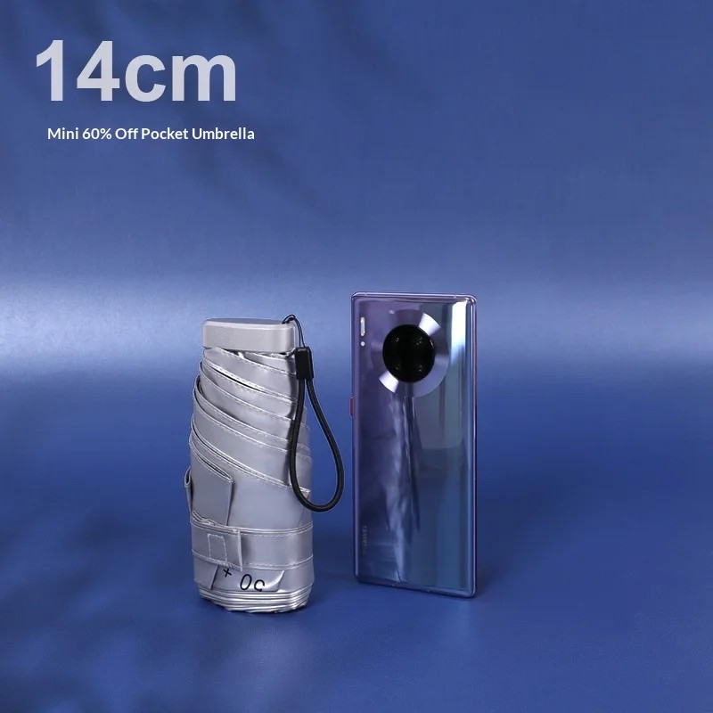 14cm Ultra-Light Alloy Compact Mini Umbrella Six-folding Black-Coated Sun Protection Pocket Capsule Design for Business Gift