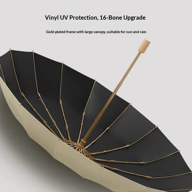 16-bone Sunshade Umbrella UV protection High-end Feel Black-coated Dual-use Sun Rain Stock Custom Advertising Manual