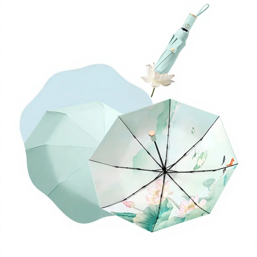 Fully Automatic UV Umbrella for Women Colorful Sunscreen with Steel Shaft All Weather Folding Compact Design for Business Gifts