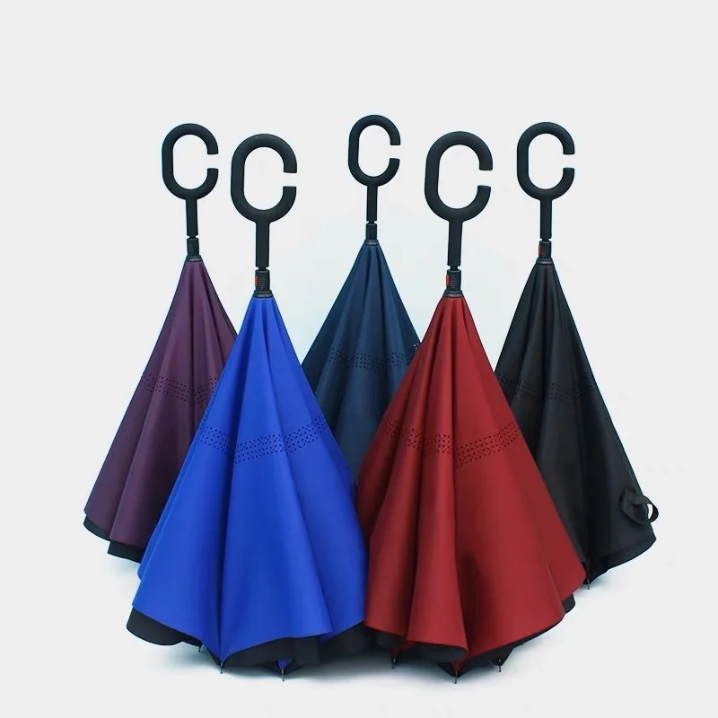 Car Reverse Umbrella C Shaped Straight Rod Double Layer Manual Hands Free Business Gift Sunshade Sun Protection Rain Sunny