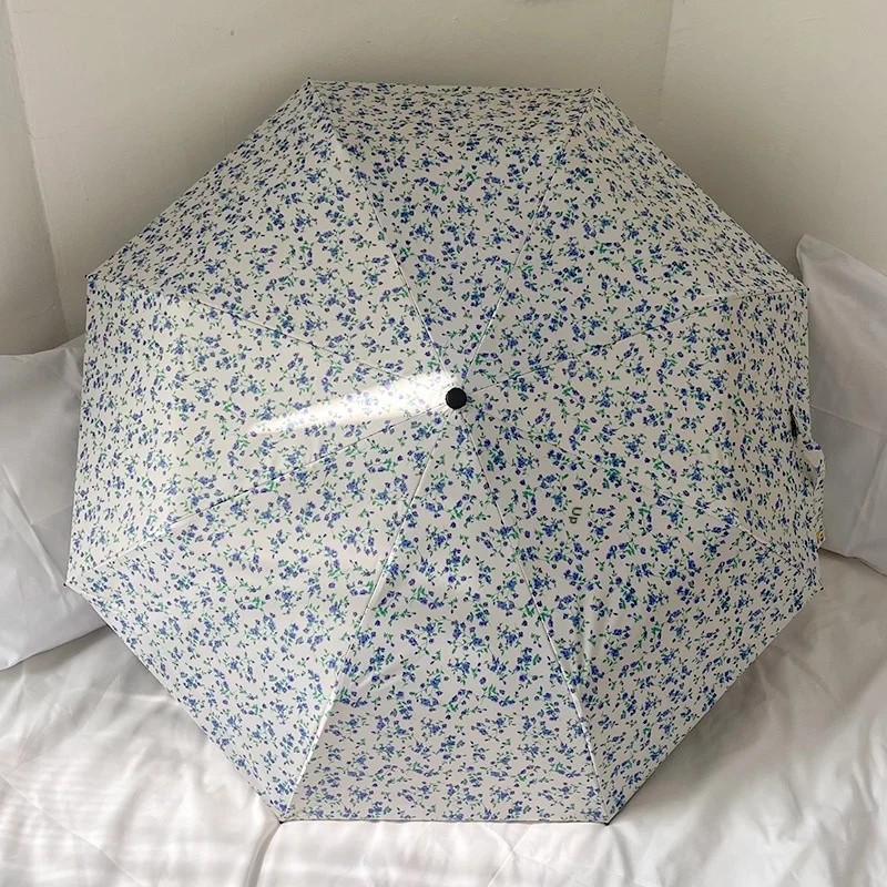 Floral Full Automatic 8 Ribs UV-Proof Women's Folding Sunny Rainy Dual-use Black Glue Ultra Light Compact Sunshade Umbrella